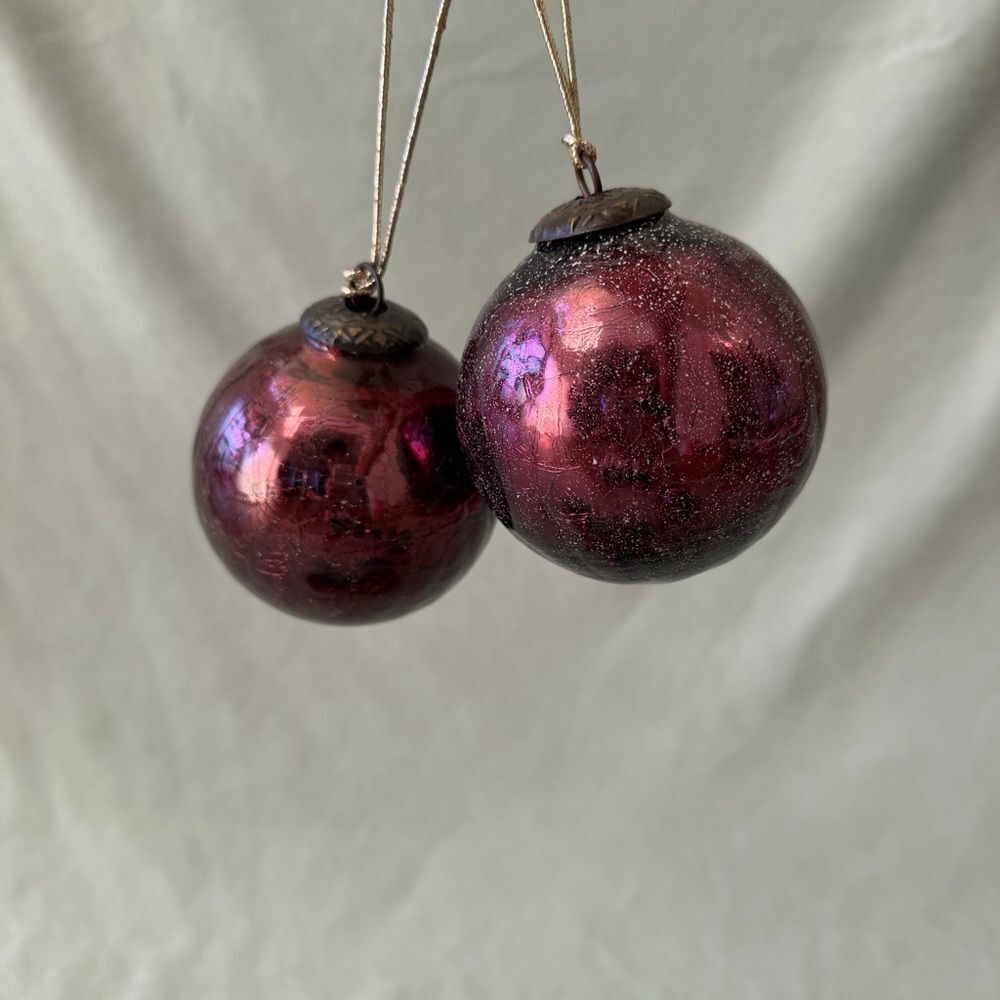 Purple Blown Glass Kugel Ball Christmas Ornament Set Of 6 - Picture 4 of 9